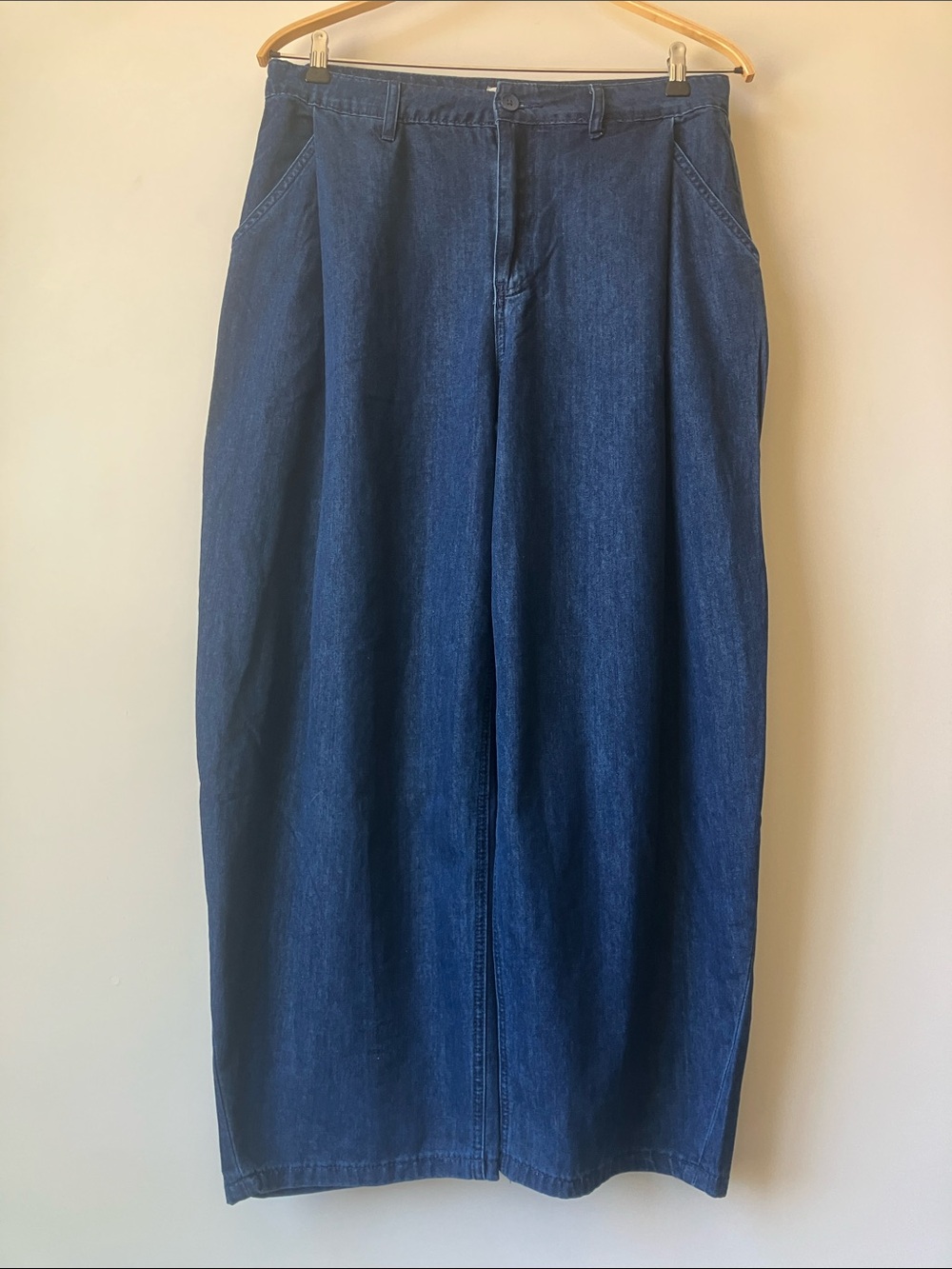 CURRENT/ELLIOTT Pleated Barrel Wide-Leg Blue Lightweight Denim Ankle Pants Sz 12